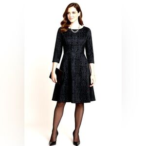 Barbara Bates vintage black women’s designer luxury embossed velour dress Size10